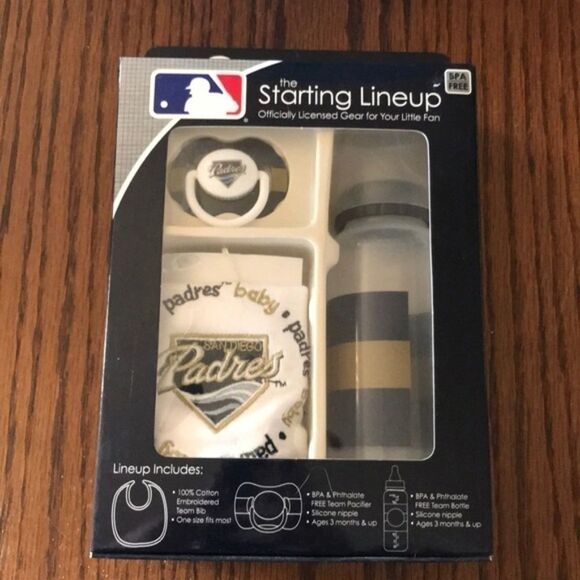 San Diego Padres Infant Fan Set – Bib, Bottle, Pacifier MLB Baby Shower Gift - Picture 1 of 2